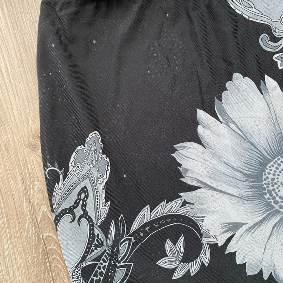 Vintage y2k Black Floral Sparky Print Mesh Knee Length Skirt Scalloped Hem - Picture 3 of 8